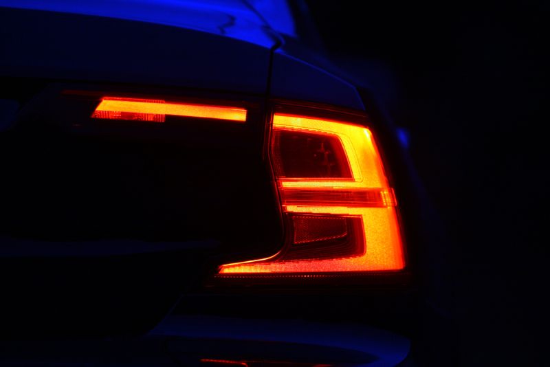 Close-up image of a car taillight at night